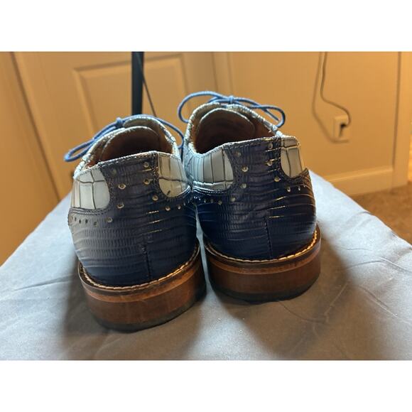 Stacy Adams Men’s Croc Embossed Leather Dress Shoes Blue Lace-Up Oxfords 10M
